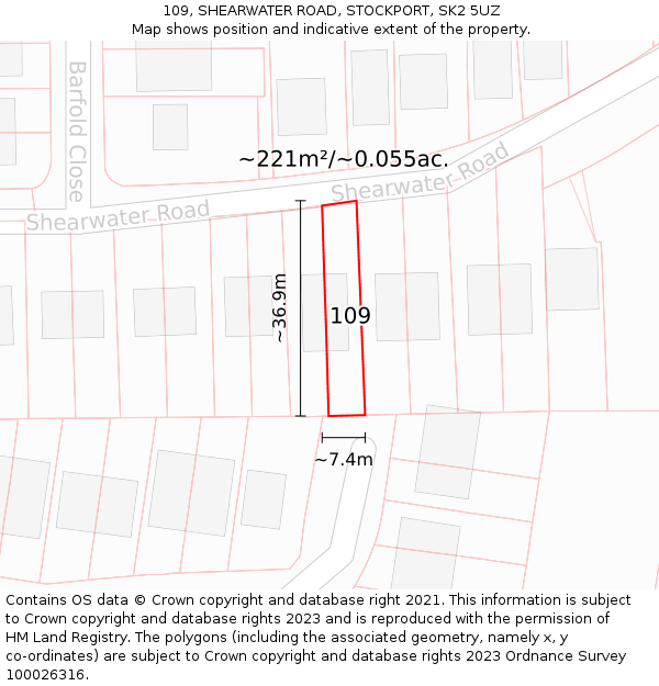 109, SHEARWATER ROAD, STOCKPORT, SK2 5UZ: Plot and title map