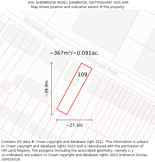 109, SHERBROOK ROAD, DAYBROOK, NOTTINGHAM, NG5 6AR: Plot and title map