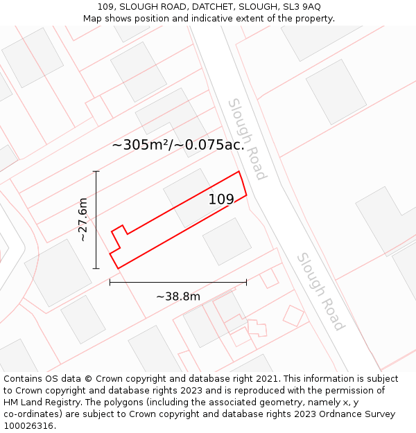 109, SLOUGH ROAD, DATCHET, SLOUGH, SL3 9AQ: Plot and title map