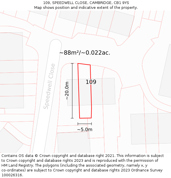 109, SPEEDWELL CLOSE, CAMBRIDGE, CB1 9YS: Plot and title map