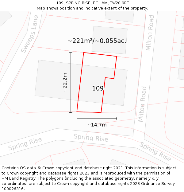 109, SPRING RISE, EGHAM, TW20 9PE: Plot and title map