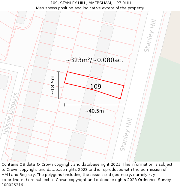 109, STANLEY HILL, AMERSHAM, HP7 9HH: Plot and title map