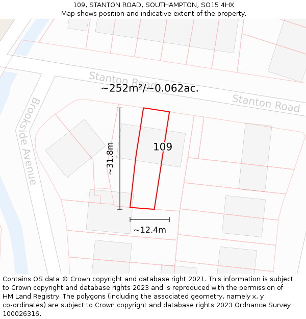 109, STANTON ROAD, SOUTHAMPTON, SO15 4HX: Plot and title map