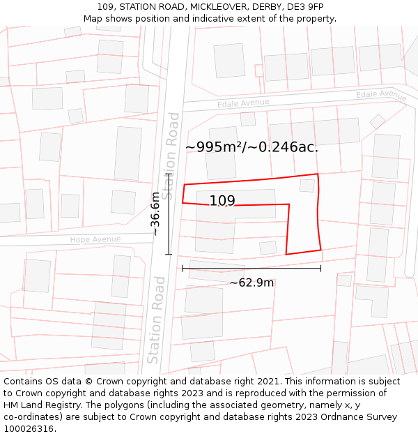 109, STATION ROAD, MICKLEOVER, DERBY, DE3 9FP: Plot and title map