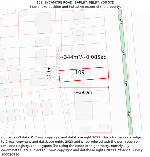 109, SYCAMORE ROAD, BARLBY, SELBY, YO8 5XD: Plot and title map