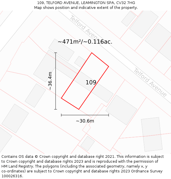 109, TELFORD AVENUE, LEAMINGTON SPA, CV32 7HG: Plot and title map