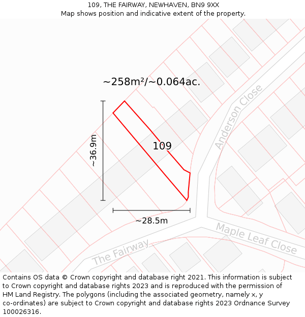 109, THE FAIRWAY, NEWHAVEN, BN9 9XX: Plot and title map