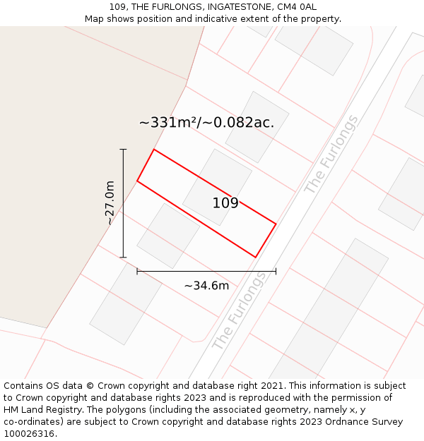 109, THE FURLONGS, INGATESTONE, CM4 0AL: Plot and title map