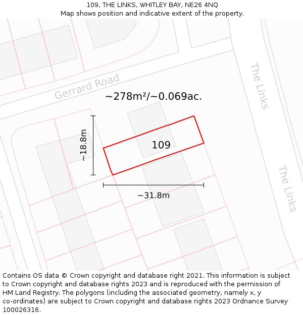 109, THE LINKS, WHITLEY BAY, NE26 4NQ: Plot and title map