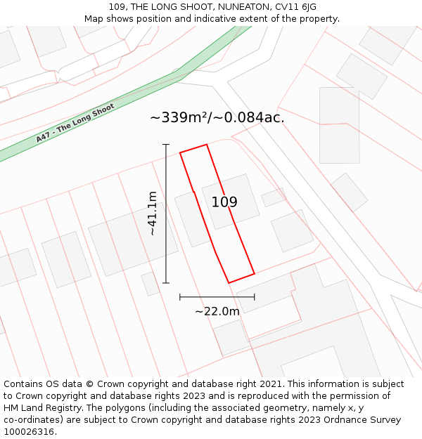 109, THE LONG SHOOT, NUNEATON, CV11 6JG: Plot and title map