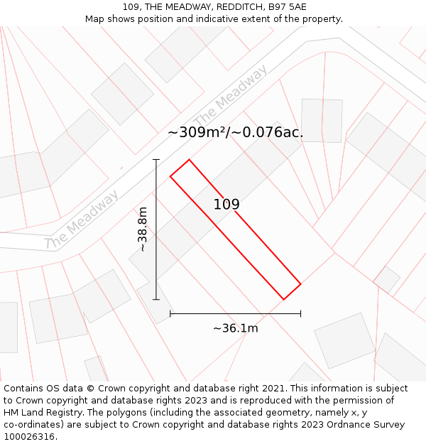 109, THE MEADWAY, REDDITCH, B97 5AE: Plot and title map