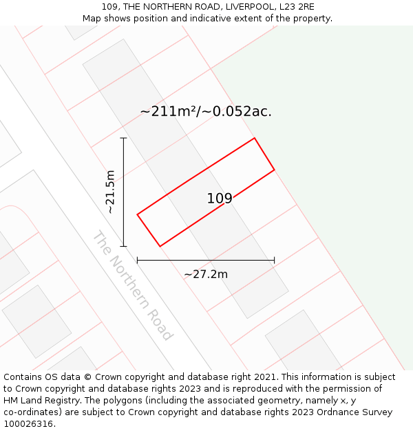 109, THE NORTHERN ROAD, LIVERPOOL, L23 2RE: Plot and title map