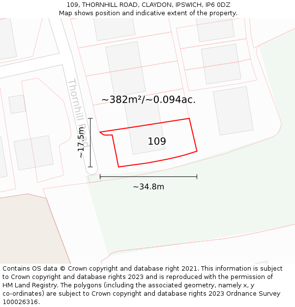 109, THORNHILL ROAD, CLAYDON, IPSWICH, IP6 0DZ: Plot and title map