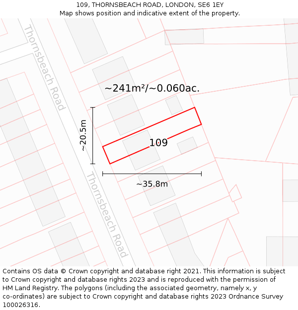 109, THORNSBEACH ROAD, LONDON, SE6 1EY: Plot and title map