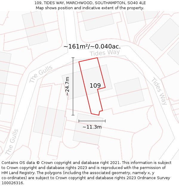 109, TIDES WAY, MARCHWOOD, SOUTHAMPTON, SO40 4LE: Plot and title map