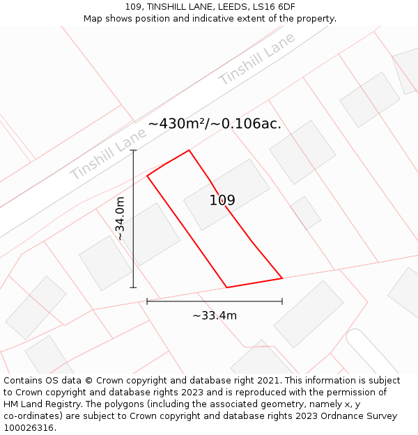 109, TINSHILL LANE, LEEDS, LS16 6DF: Plot and title map