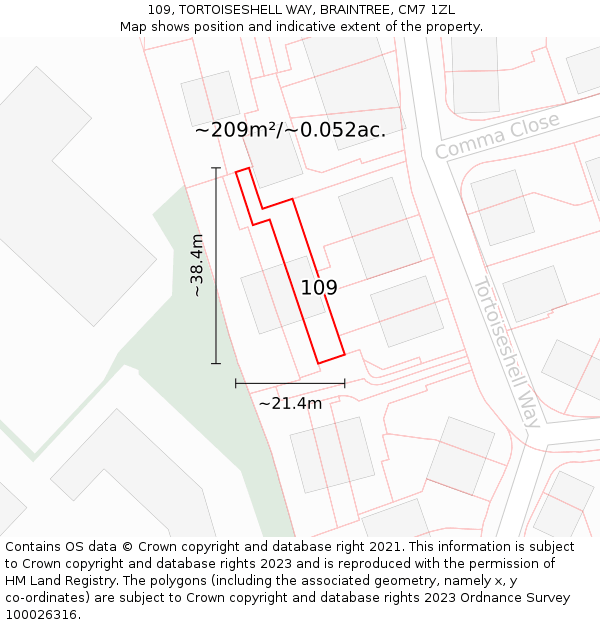 109, TORTOISESHELL WAY, BRAINTREE, CM7 1ZL: Plot and title map