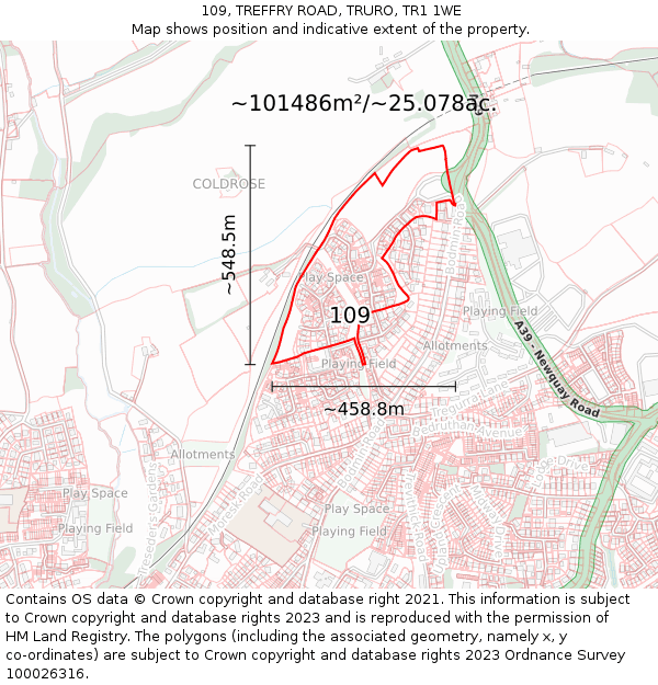 109, TREFFRY ROAD, TRURO, TR1 1WE: Plot and title map