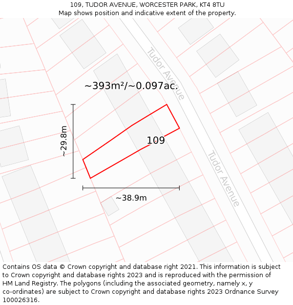 109, TUDOR AVENUE, WORCESTER PARK, KT4 8TU: Plot and title map