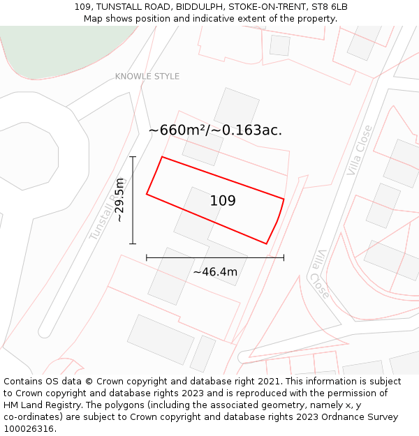 109, TUNSTALL ROAD, BIDDULPH, STOKE-ON-TRENT, ST8 6LB: Plot and title map