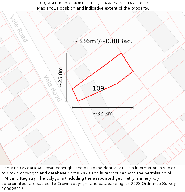 109, VALE ROAD, NORTHFLEET, GRAVESEND, DA11 8DB: Plot and title map