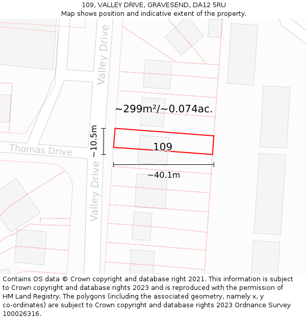 109, VALLEY DRIVE, GRAVESEND, DA12 5RU: Plot and title map