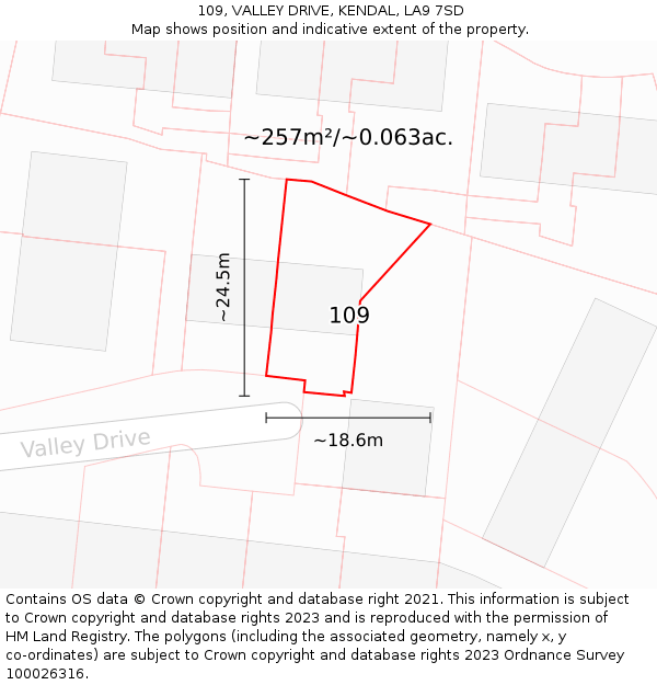 109, VALLEY DRIVE, KENDAL, LA9 7SD: Plot and title map