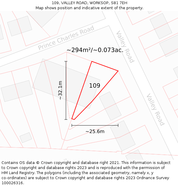 109, VALLEY ROAD, WORKSOP, S81 7EH: Plot and title map