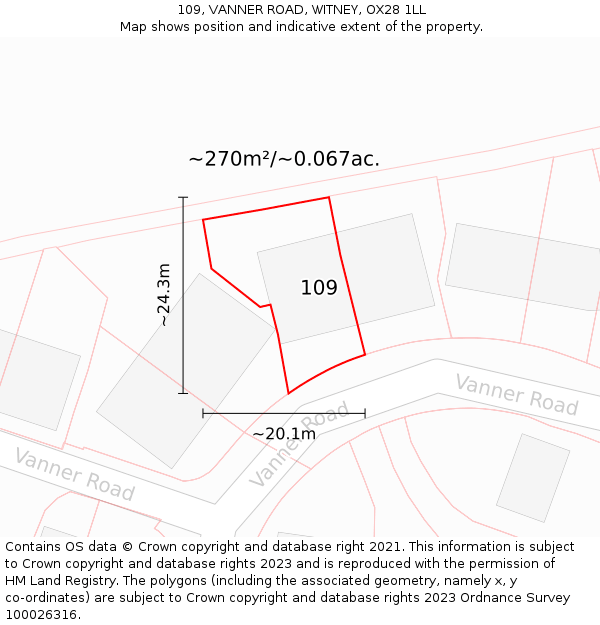 109, VANNER ROAD, WITNEY, OX28 1LL: Plot and title map