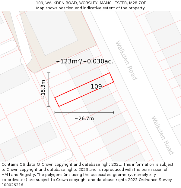 109, WALKDEN ROAD, WORSLEY, MANCHESTER, M28 7QE: Plot and title map