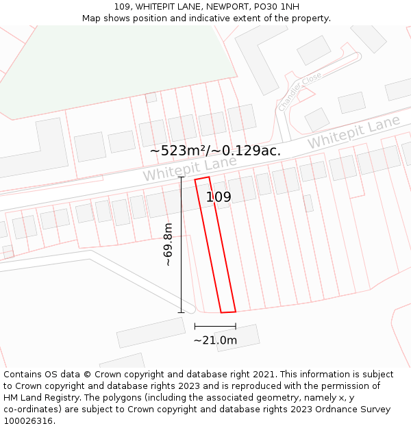 109, WHITEPIT LANE, NEWPORT, PO30 1NH: Plot and title map