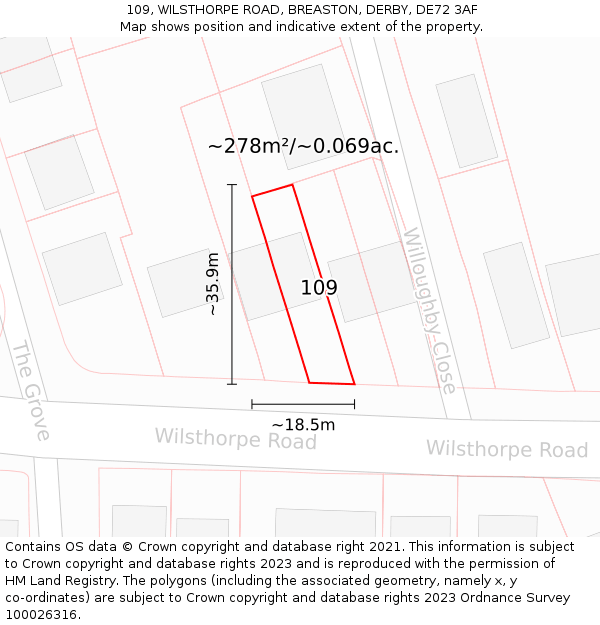 109, WILSTHORPE ROAD, BREASTON, DERBY, DE72 3AF: Plot and title map