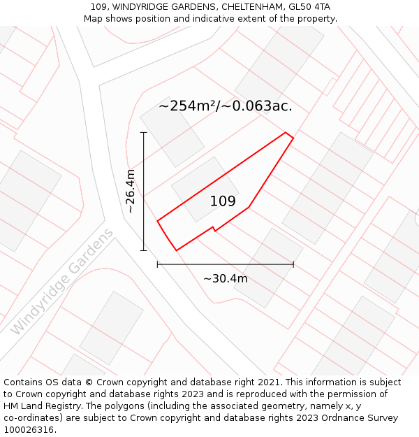 109, WINDYRIDGE GARDENS, CHELTENHAM, GL50 4TA: Plot and title map