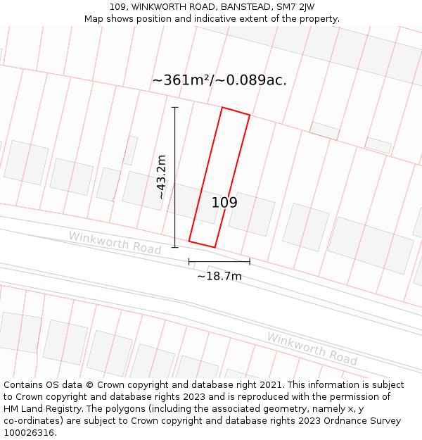 109, WINKWORTH ROAD, BANSTEAD, SM7 2JW: Plot and title map