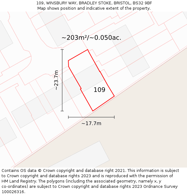 109, WINSBURY WAY, BRADLEY STOKE, BRISTOL, BS32 9BF: Plot and title map