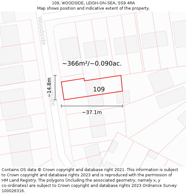 109, WOODSIDE, LEIGH-ON-SEA, SS9 4RA: Plot and title map