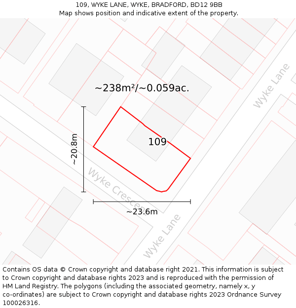 109, WYKE LANE, WYKE, BRADFORD, BD12 9BB: Plot and title map