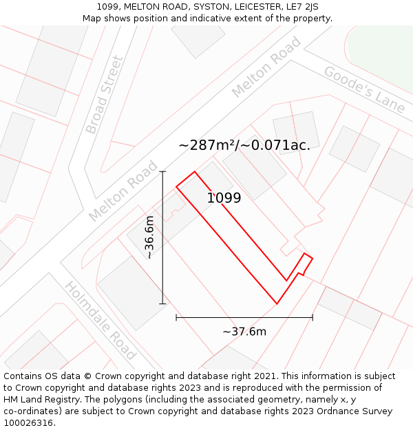 1099, MELTON ROAD, SYSTON, LEICESTER, LE7 2JS: Plot and title map