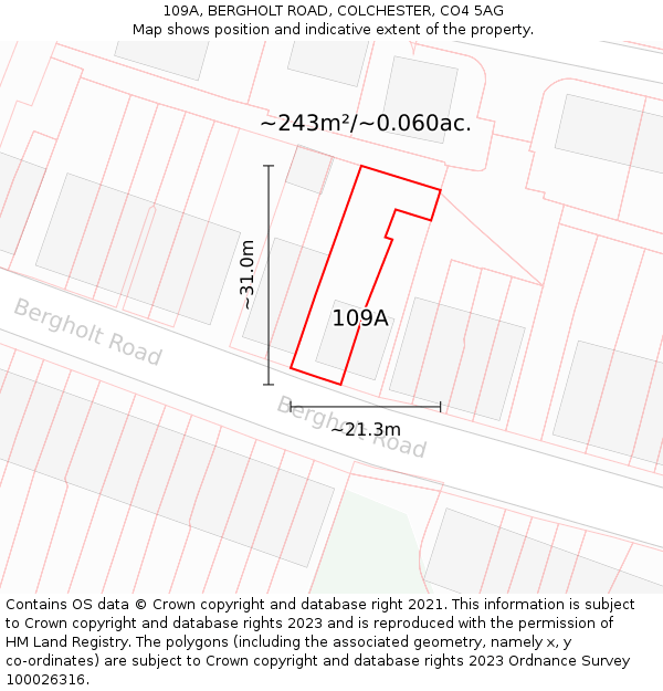 109A, BERGHOLT ROAD, COLCHESTER, CO4 5AG: Plot and title map