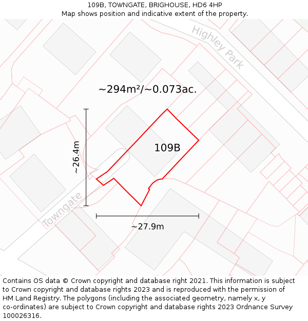 109B, TOWNGATE, BRIGHOUSE, HD6 4HP: Plot and title map