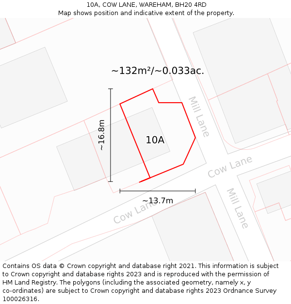 10A, COW LANE, WAREHAM, BH20 4RD: Plot and title map