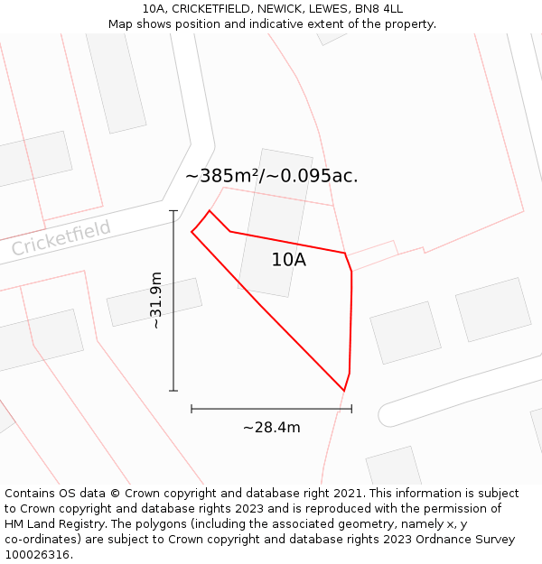 10A, CRICKETFIELD, NEWICK, LEWES, BN8 4LL: Plot and title map