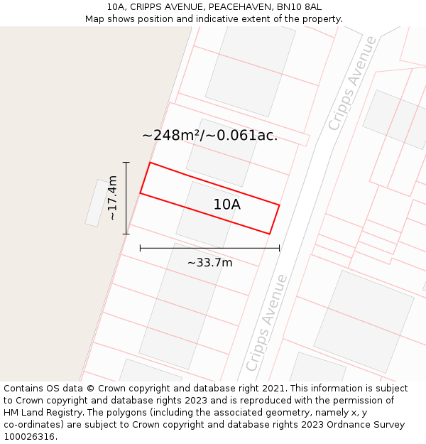 10A, CRIPPS AVENUE, PEACEHAVEN, BN10 8AL: Plot and title map