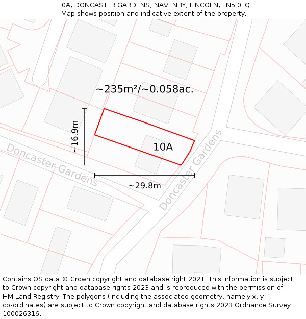 10A, DONCASTER GARDENS, NAVENBY, LINCOLN, LN5 0TQ: Plot and title map