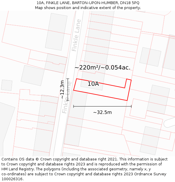 10A, FINKLE LANE, BARTON-UPON-HUMBER, DN18 5PQ: Plot and title map