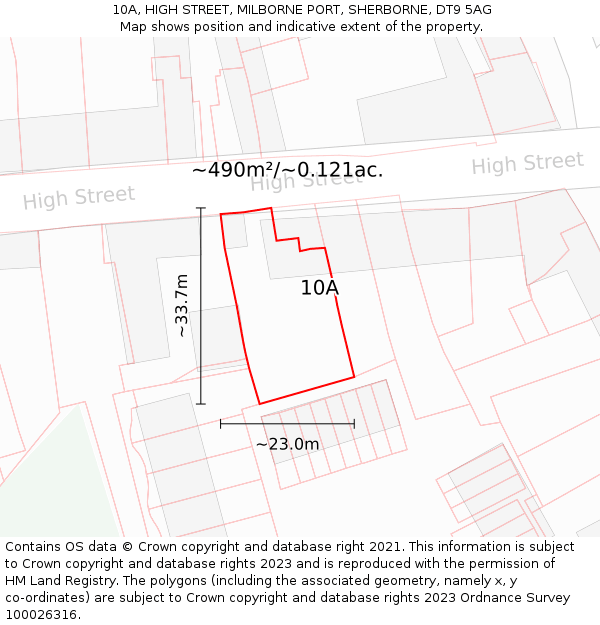 10A, HIGH STREET, MILBORNE PORT, SHERBORNE, DT9 5AG: Plot and title map