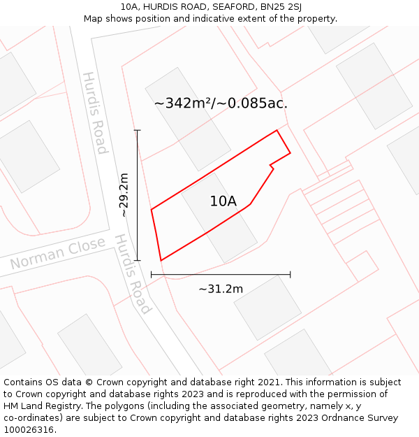 10A, HURDIS ROAD, SEAFORD, BN25 2SJ: Plot and title map