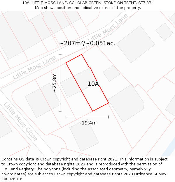 10A, LITTLE MOSS LANE, SCHOLAR GREEN, STOKE-ON-TRENT, ST7 3BL: Plot and title map