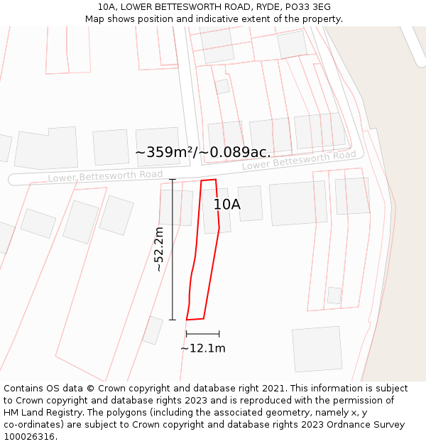 10A, LOWER BETTESWORTH ROAD, RYDE, PO33 3EG: Plot and title map