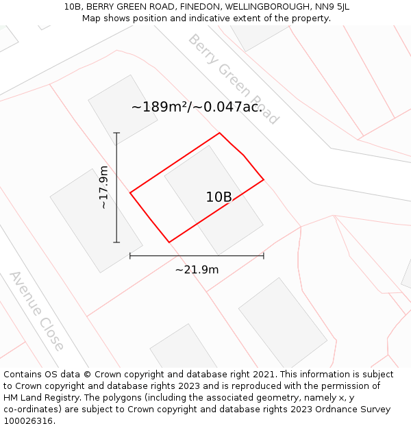 10B, BERRY GREEN ROAD, FINEDON, WELLINGBOROUGH, NN9 5JL: Plot and title map